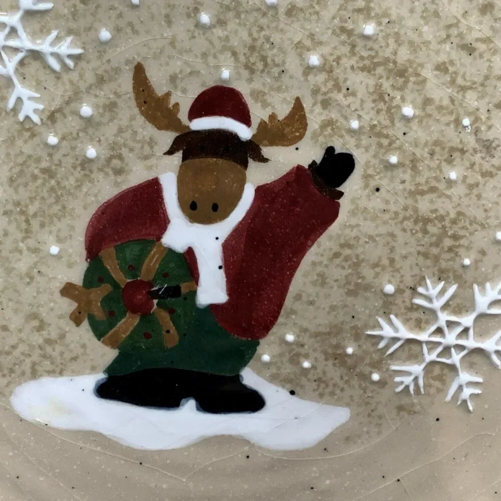 Make the Season Bright Salad Plates Christmas Holiday‎ Bear Moose Lot of 2